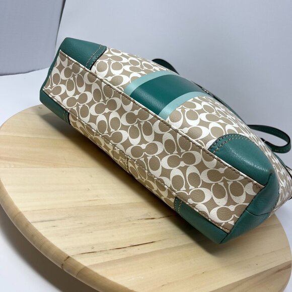 COACH Heritage Chelsea Tote Signature Tan Green F15137 - Picture 7 of 14